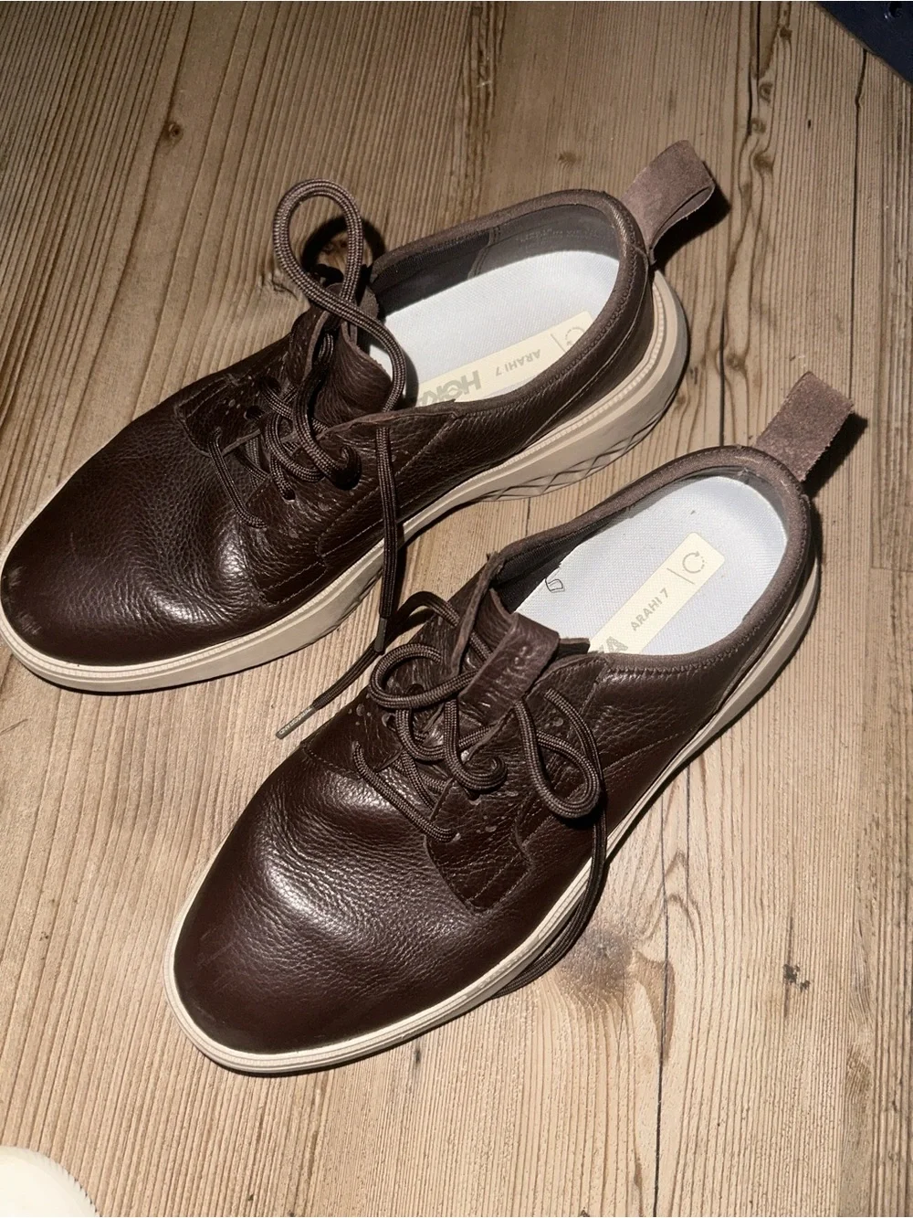 Men’s Dark Brown Leather Lace-Up Oxfords with Cream Soles